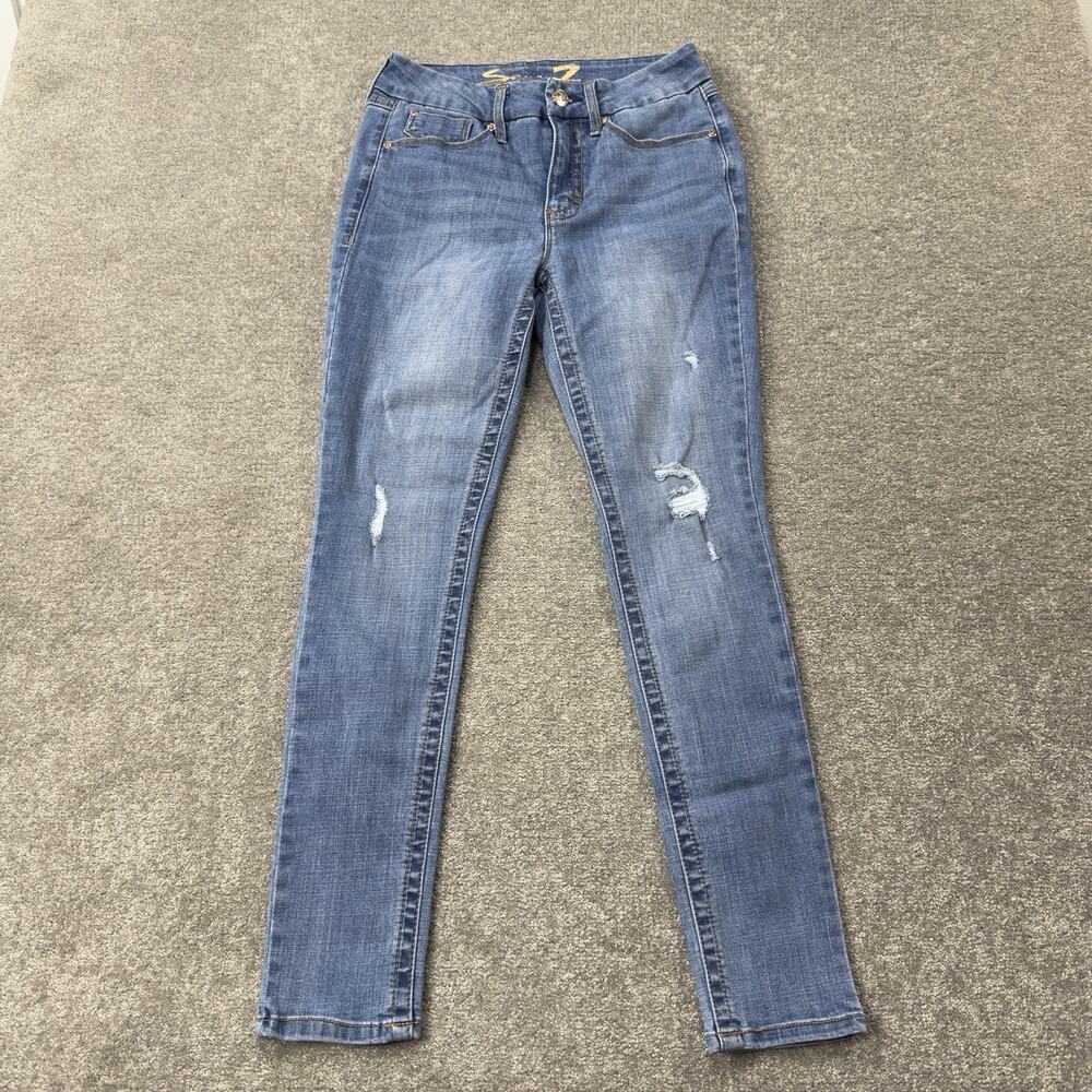 Seven7 Womens High Rise Skinny‎ Jeans Distressed Stretch Blue Denim Tummyless 6